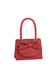 Glitter Bow Flap Top Handle Evening Bag