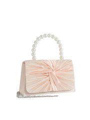 Pearl Handle Ruched Evening Clutch
