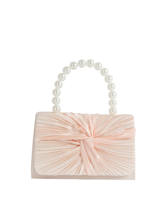 Pearl Handle Ruched Evening Clutch