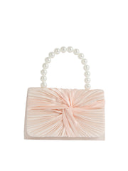Pearl Handle Ruched Evening Clutch