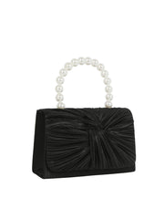 Pearl Handle Ruched Evening Clutch