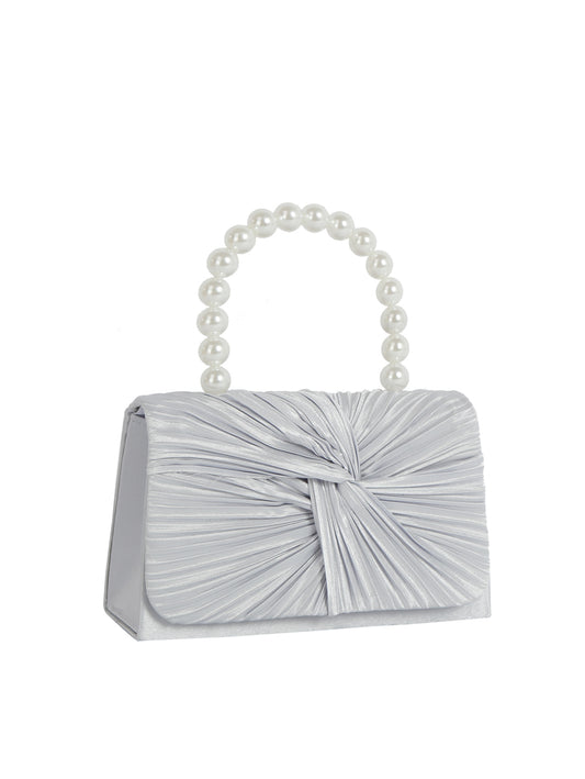 Pearl Handle Ruched Evening Clutch