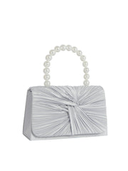 Pearl Handle Ruched Evening Clutch