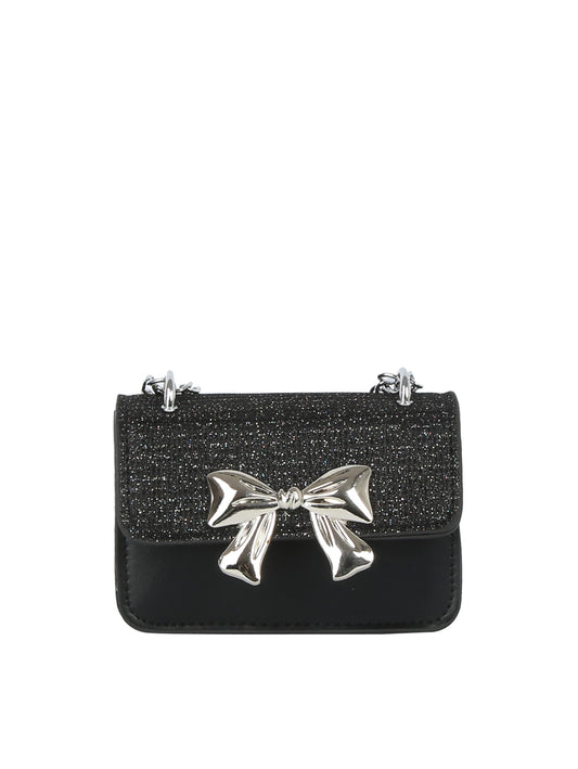 Metal Bow Rhinestone Flap Mini Handbag