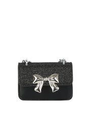Metal Bow Rhinestone Flap Mini Handbag