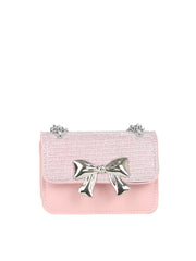 Metal Bow Rhinestone Flap Mini Handbag