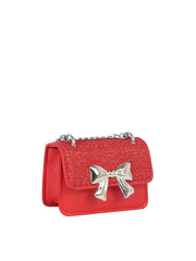 Metal Bow Rhinestone Flap Mini Handbag