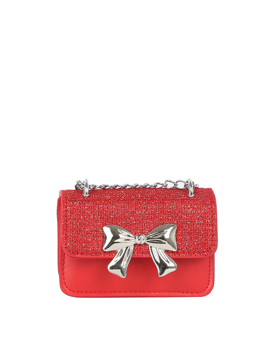 Metal Bow Rhinestone Flap Mini Handbag