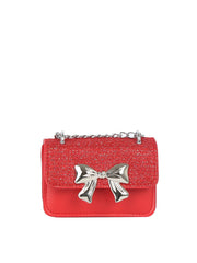 Metal Bow Rhinestone Flap Mini Handbag