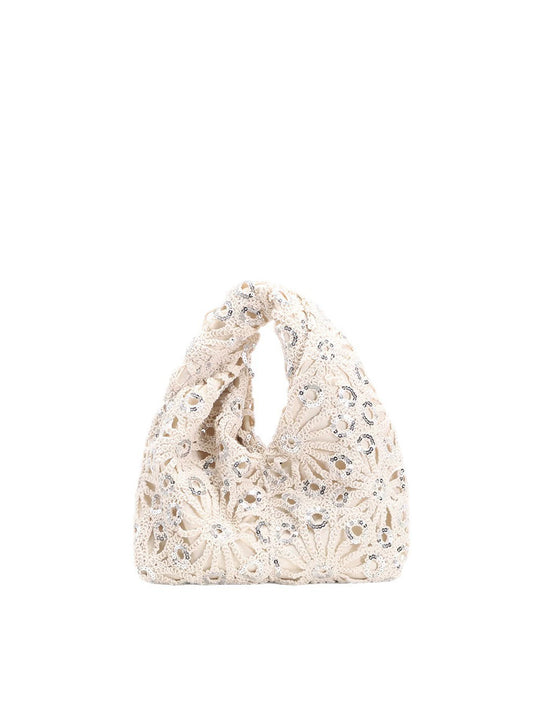 Sequin Crochet Knot Handle Hobo Bag