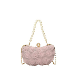 3D Floral Pearl Handle Evening Clutch