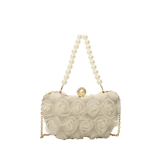 3D Floral Pearl Handle Evening Clutch