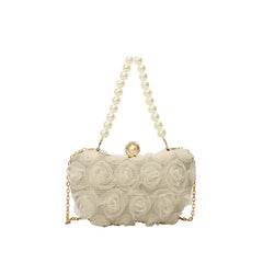 3D Floral Pearl Handle Evening Clutch
