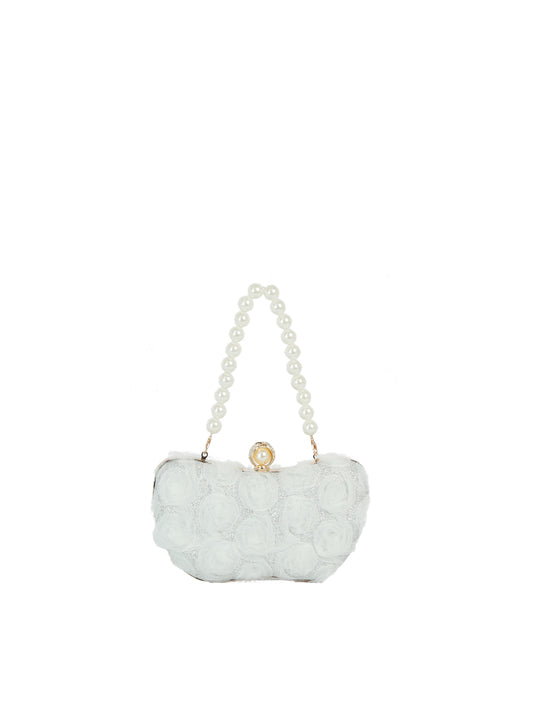3D Floral Pearl Handle Evening Clutch