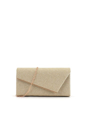 Glitter Envelope Evening Clutch with Metal Accent and Chain Strap