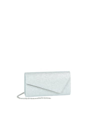 Glitter Envelope Evening Clutch with Metal Accent and Chain Strap