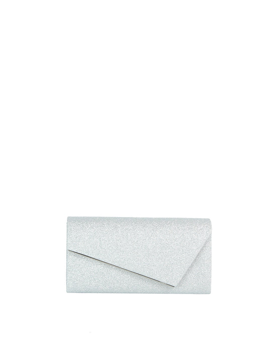Glitter Envelope Evening Clutch with Metal Accent and Chain Strap