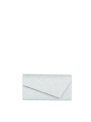 Glitter Envelope Evening Clutch with Metal Accent and Chain Strap