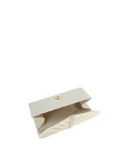 Pleated Satin Evening Clutch with Rhinestone Accent and Chain Strap