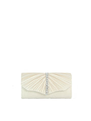 Pleated Satin Evening Clutch with Rhinestone Accent and Chain Strap