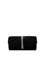 Pleated Satin Evening Clutch with Rhinestone Accent and Chain Strap
