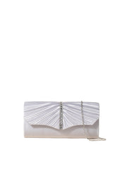 Pleated Satin Evening Clutch with Rhinestone Accent and Chain Strap