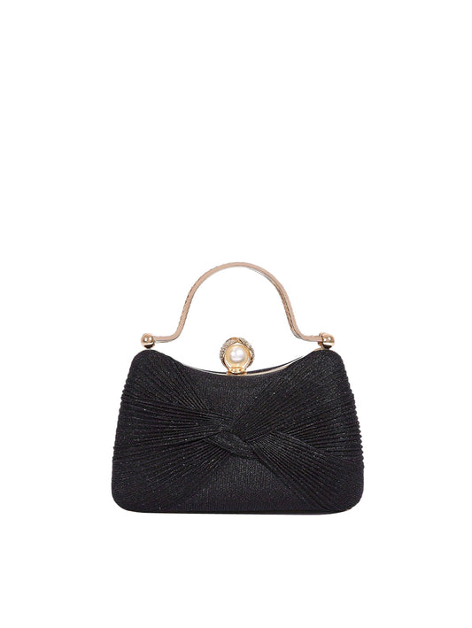 Twisted Pleated Glitter Evening Clutch Bag with Pearl Clasp