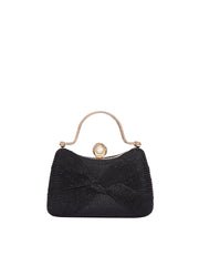 Twisted Pleated Glitter Evening Clutch Bag with Pearl Clasp