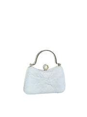 Twisted Pleated Glitter Evening Clutch Bag with Pearl Clasp