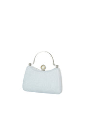 Twisted Pleated Glitter Evening Clutch Bag with Pearl Clasp