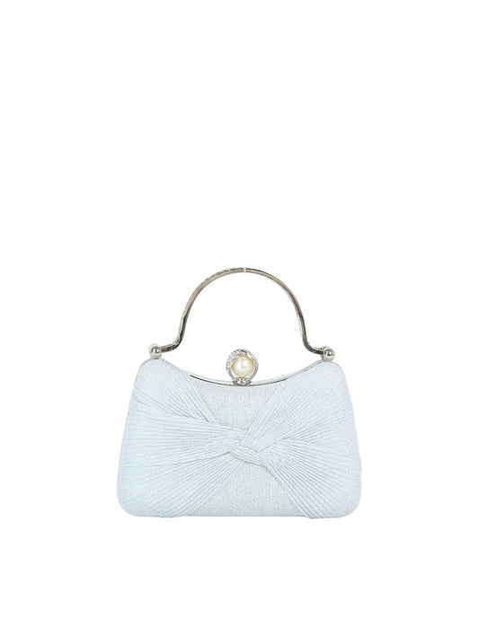 Twisted Pleated Glitter Evening Clutch Bag with Pearl Clasp