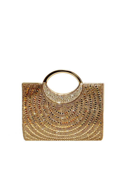 Radiant Rhinestone Ring Handle Evening Bag