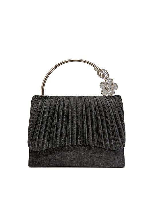 Floral Handle Pleated Evening Clutch