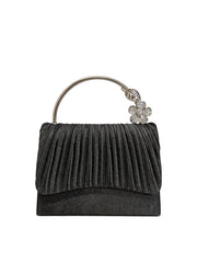 Floral Handle Pleated Evening Clutch