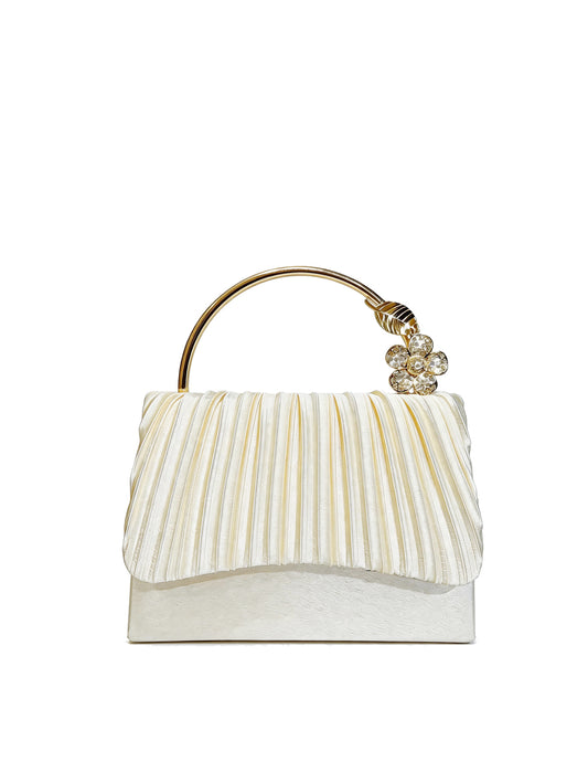 Floral Handle Pleated Evening Clutch