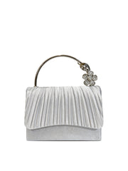 Floral Handle Pleated Evening Clutch