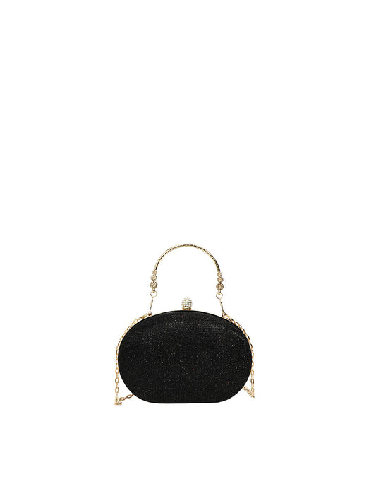 Oval Glitter Evening Clutch with Crystal Handle