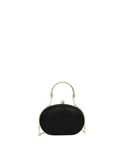 Oval Glitter Evening Clutch with Crystal Handle
