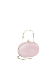 Oval Glitter Evening Clutch with Crystal Handle