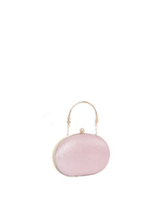 Oval Glitter Evening Clutch with Crystal Handle