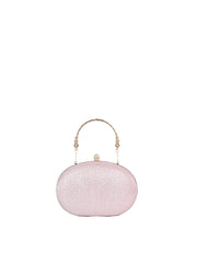 Oval Glitter Evening Clutch with Crystal Handle