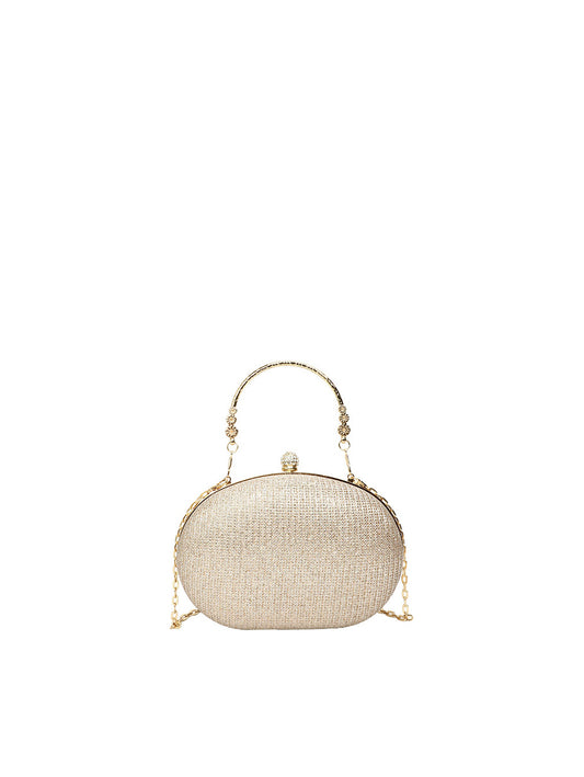 Oval Glitter Evening Clutch with Crystal Handle