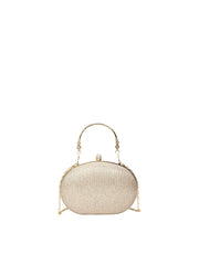 Oval Glitter Evening Clutch with Crystal Handle