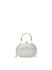 Oval Glitter Evening Clutch with Crystal Handle
