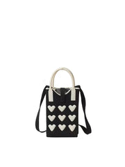Heart Pattern Knit Phone Crossbody Mini Tote Bag