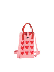 Heart Pattern Knit Phone Crossbody Mini Tote Bag
