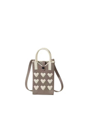 Heart Pattern Knit Phone Crossbody Mini Tote Bag