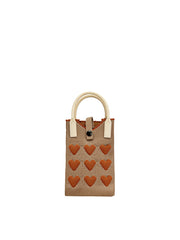 Heart Pattern Knit Phone Crossbody Mini Tote Bag
