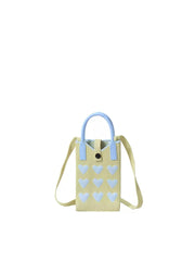 Heart Pattern Knit Phone Crossbody Mini Tote Bag