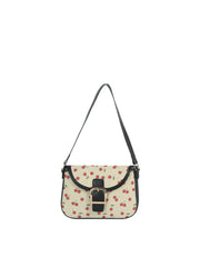 Cherry Print Canvas Buckle Flap Shoulder Bag
